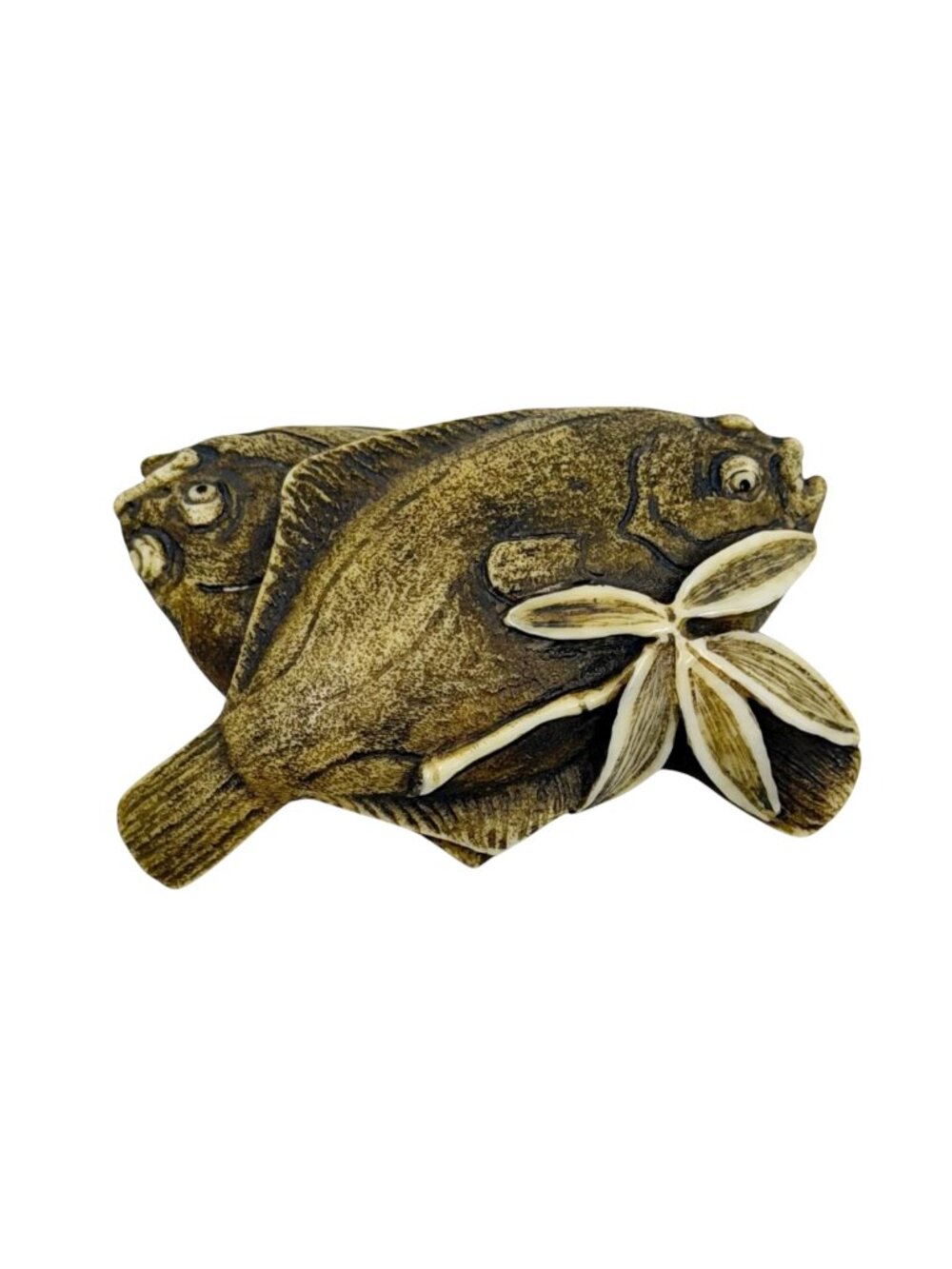 Meiji Period Ryukosai Jugyoku two overlapping flounder fish ivory netsuke